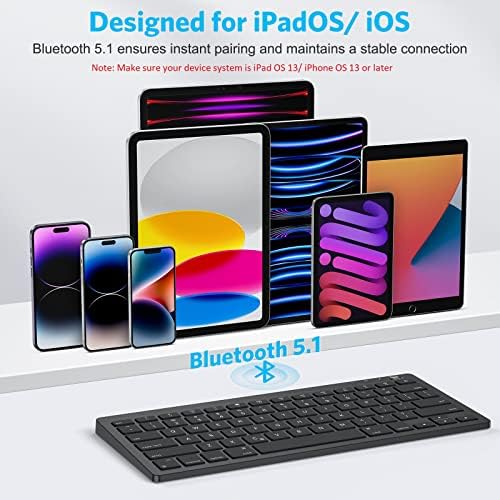 EMETOK למקלדת iPad [בסיס אלומיניום, מקש גדול, נטען], אולטרה סלים Bluetooth 5.1 מקלדת לאייפד 10/9/8, iPad Pro 11/12.9, אייפד אוויר/מיני/אייפון, שחור